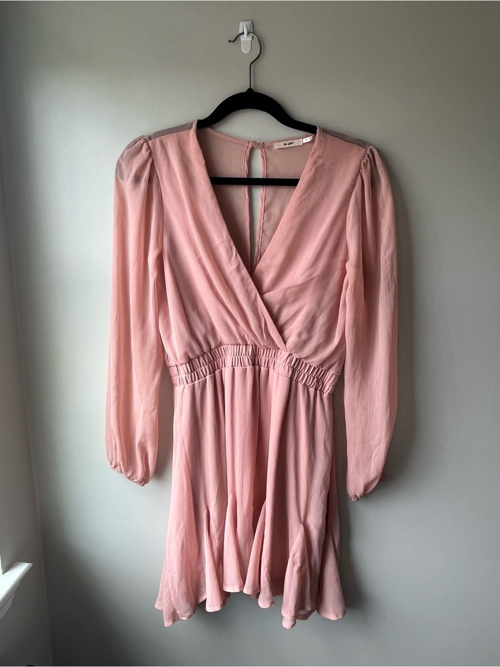Soft Pink Long-Sleeve Wrap Mini Dress